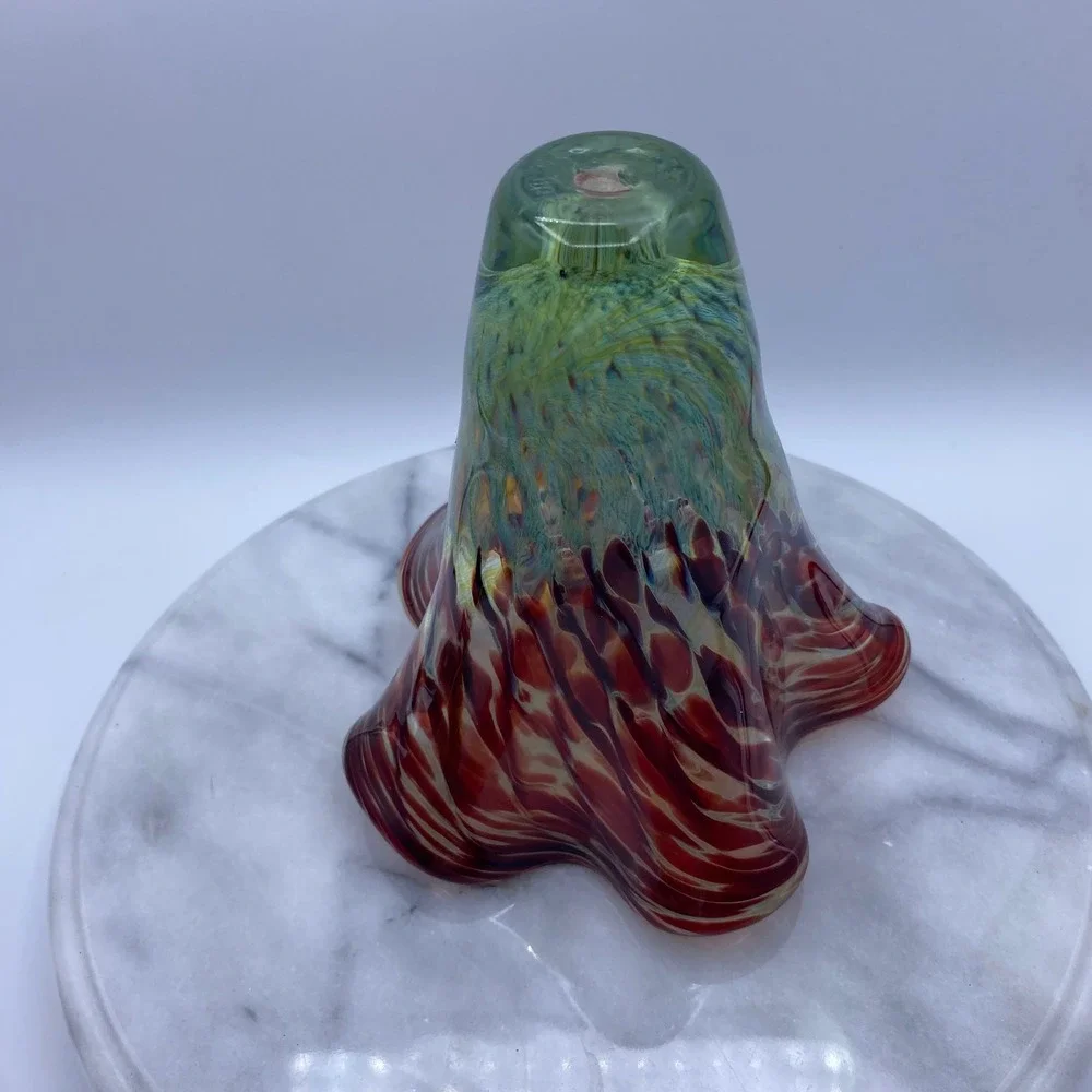 Vintage Artist Signed Studio Abstract Art Glass 1998 Handblown Ruffled Vase 7.5